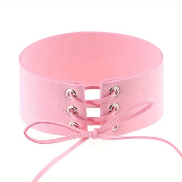 Necklace Leather Choker Collar Pink Bondage Emo Rave Role Play Fetish Cosplay - Picture 1 of 2